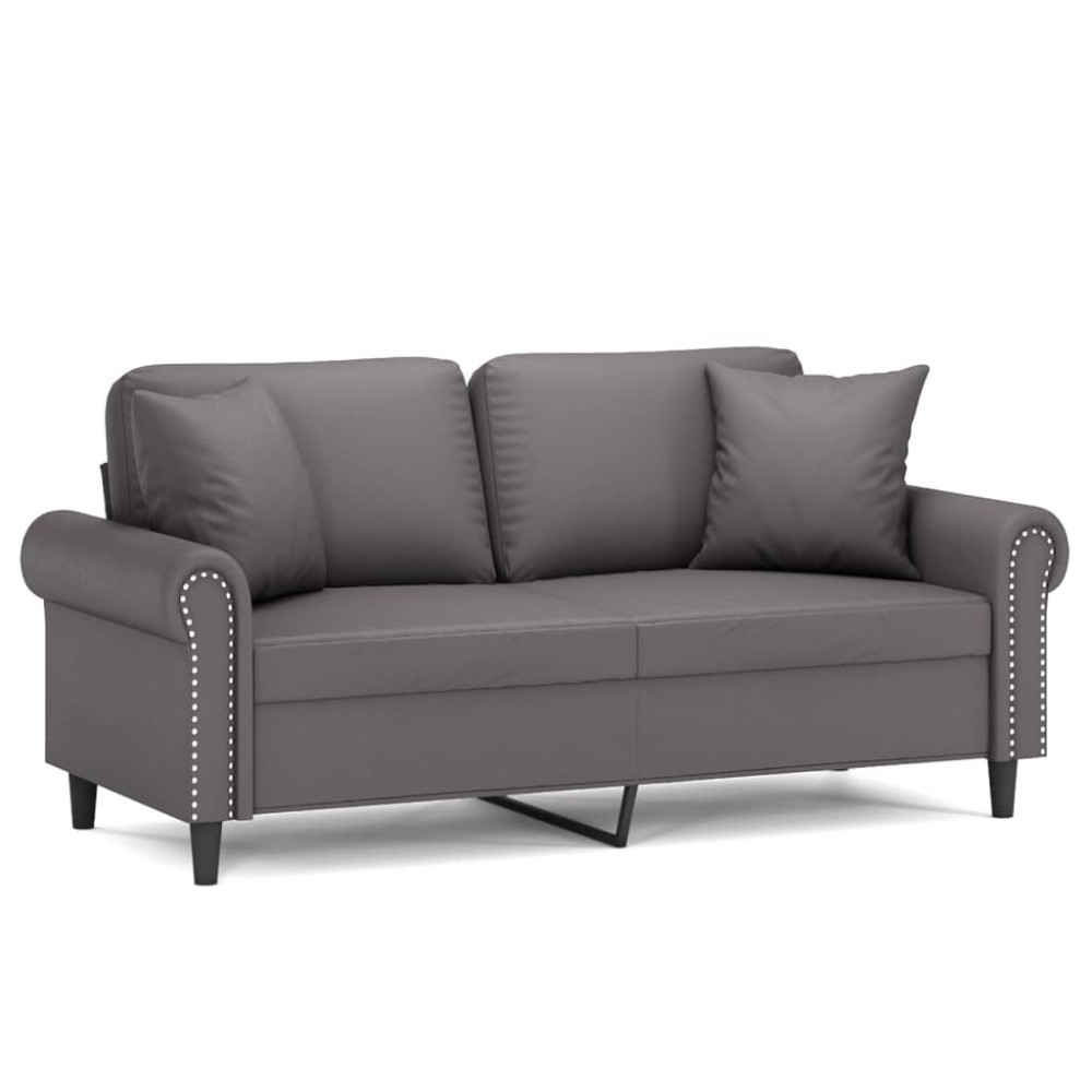 vidaXL Canapea cu 2 locuri cu pernuțe, gri, 140 cm, piele ecologică
