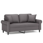 vidaXL Canapea cu 2 locuri cu pernuțe, gri, 140 cm, piele ecologică vidaXL Canapea cu 2 locuri cu pernuțe, gri, 140 cm, piele ecologică