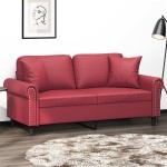 vidaXL Canapea cu 2 locuri cu pernuțe, roșu vin 140 cm piele ecologică vidaXL Canapea cu 2 locuri cu pernuțe, roșu vin 140 cm piele ecologică
