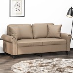 vidaXL Canapea cu 2 locuri cu pernuțe, cappuccino, 140 cm, piele eco.