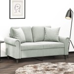vidaXL Canapea cu 2 locuri cu pernuțe, gri deschis, 120 cm, catifea vidaXL Canapea cu 2 locuri cu pernuțe, gri deschis, 120 cm, catifea