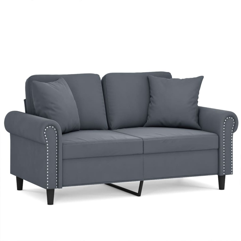 vidaXL Canapea cu 2 locuri cu pernuțe, gri închis, 120 cm, catifea