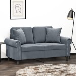 vidaXL Canapea cu 2 locuri cu pernuțe, gri închis, 120 cm, catifea vidaXL Canapea cu 2 locuri cu pernuțe, gri închis, 120 cm, catifea
