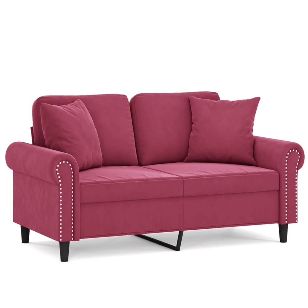 vidaXL Canapea cu 2 locuri cu pernuțe, roșu vin, 120 cm, catifea