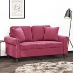 vidaXL Canapea cu 2 locuri cu pernuțe, roșu vin, 120 cm, catifea vidaXL Canapea cu 2 locuri cu pernuțe, roșu vin, 120 cm, catifea