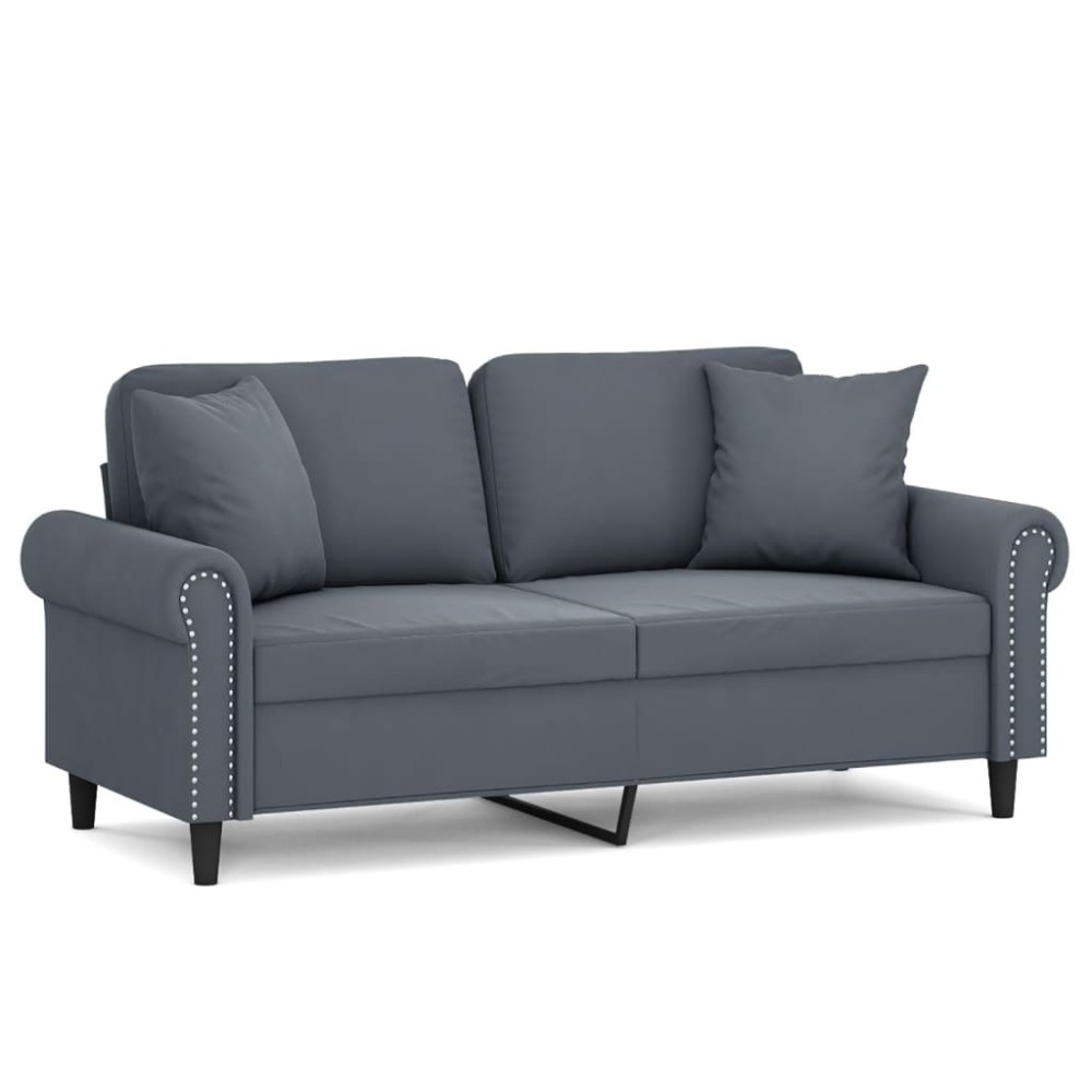 vidaXL Canapea cu 2 locuri cu pernuțe, gri închis, 140 cm, catifea