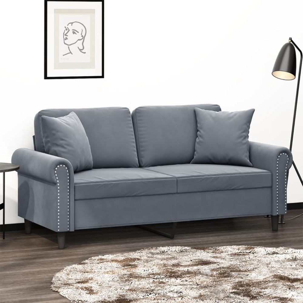 vidaXL Canapea cu 2 locuri cu pernuțe, gri închis, 140 cm, catifea
