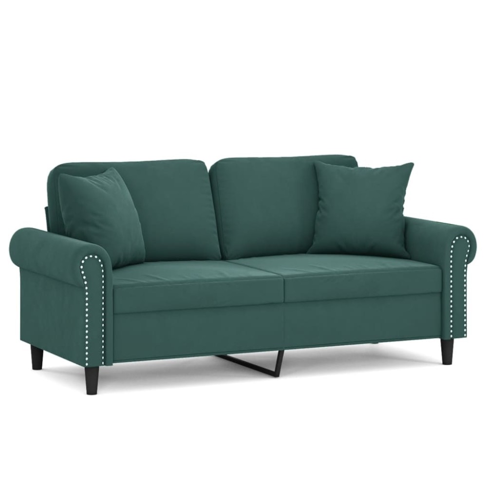vidaXL Canapea cu 2 locuri cu pernuțe, verde închis, 140 cm, catifea