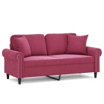 vidaXL Canapea cu 2 locuri cu pernuțe, roșu vin, 140 cm, catifea