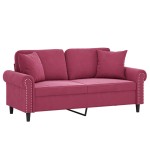 vidaXL Canapea cu 2 locuri cu pernuțe, roșu vin, 140 cm, catifea