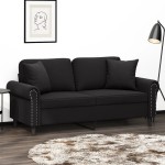 vidaXL Canapea cu 2 locuri cu pernuțe, negru, 140 cm, catifea vidaXL Canapea cu 2 locuri cu pernuțe, negru, 140 cm, catifea