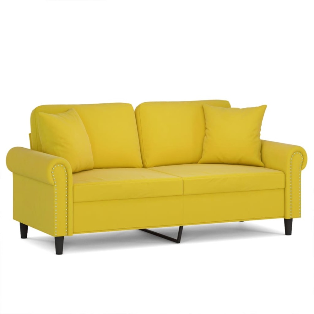 vidaXL Canapea cu 2 locuri cu pernuțe, galben, 140 cm, catifea