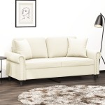 vidaXL Canapea cu 2 locuri cu pernuțe, crem, 140 cm, catifea