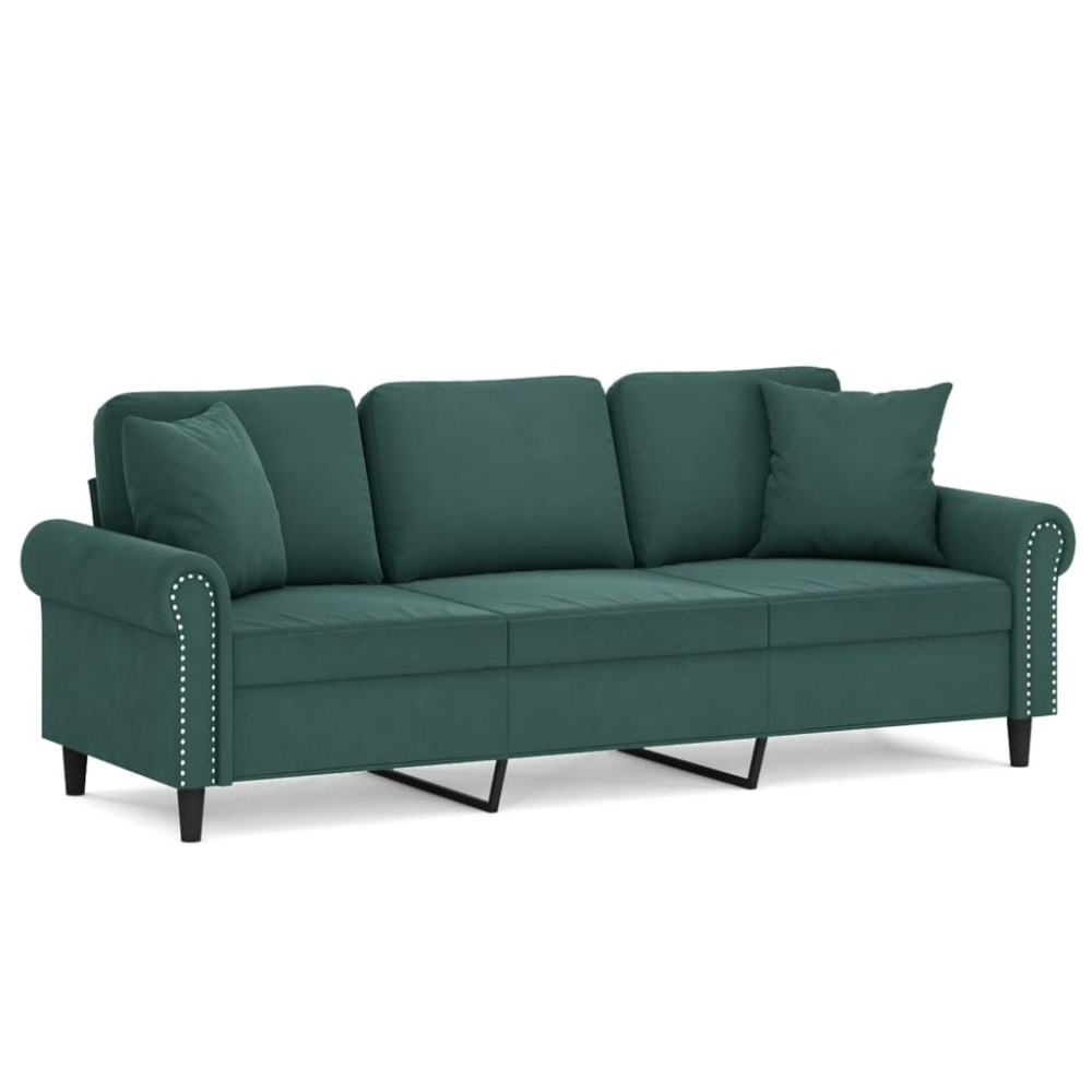 vidaXL Canapea cu 3 locuri cu pernuțe, verde închis, 180 cm, catifea