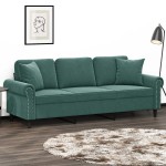 vidaXL Canapea cu 3 locuri cu pernuțe, verde închis, 180 cm, catifea vidaXL Canapea cu 3 locuri cu pernuțe, verde închis, 180 cm, catifea