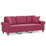 vidaXL Canapea cu 3 locuri cu pernuțe, roșu vin, 180 cm, catifea vidaXL Canapea cu 3 locuri cu pernuțe, roșu vin, 180 cm, catifea