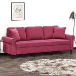 vidaXL Canapea cu 3 locuri cu pernuțe, roșu vin, 180 cm, catifea vidaXL Canapea cu 3 locuri cu pernuțe, roșu vin, 180 cm, catifea