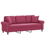 vidaXL Canapea cu 3 locuri cu pernuțe, roșu vin, 180 cm, catifea vidaXL Canapea cu 3 locuri cu pernuțe, roșu vin, 180 cm, catifea