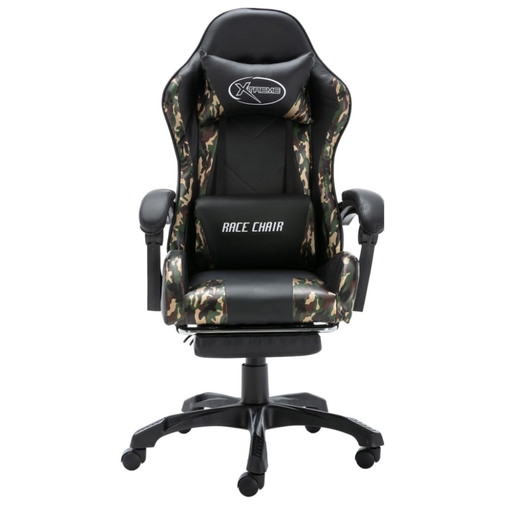 vidaXL Scaun de jocuri cu taburet, negru și camuflaj, piele ecologică