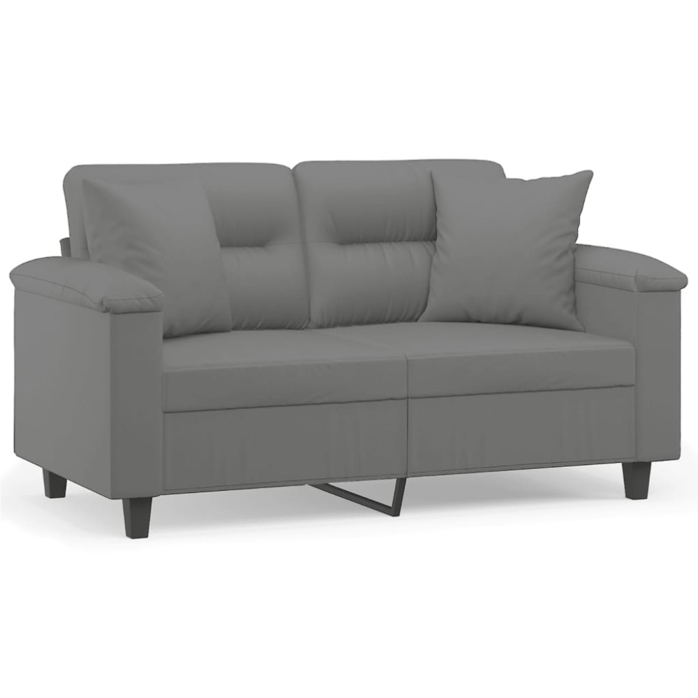 vidaXL Canapea cu 2 locuri, cu perne, gri, 120 cm, microfibră