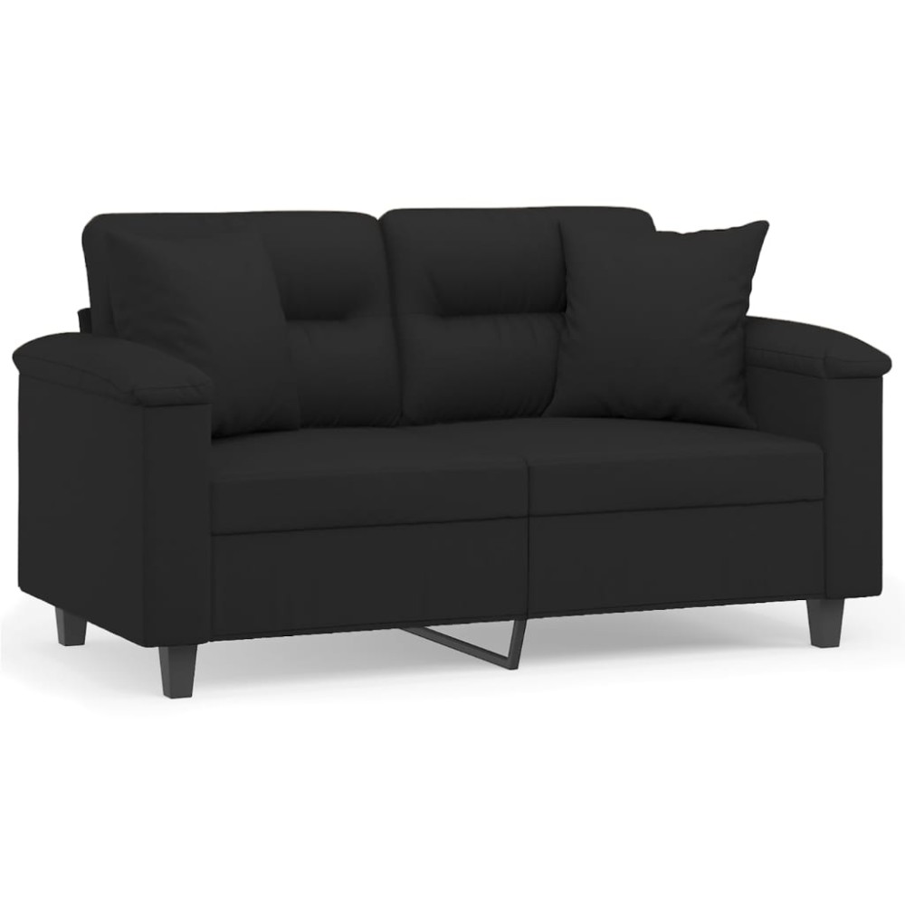 vidaXL Canapea cu 2 locuri, cu perne, negru, 120 cm, microfibră