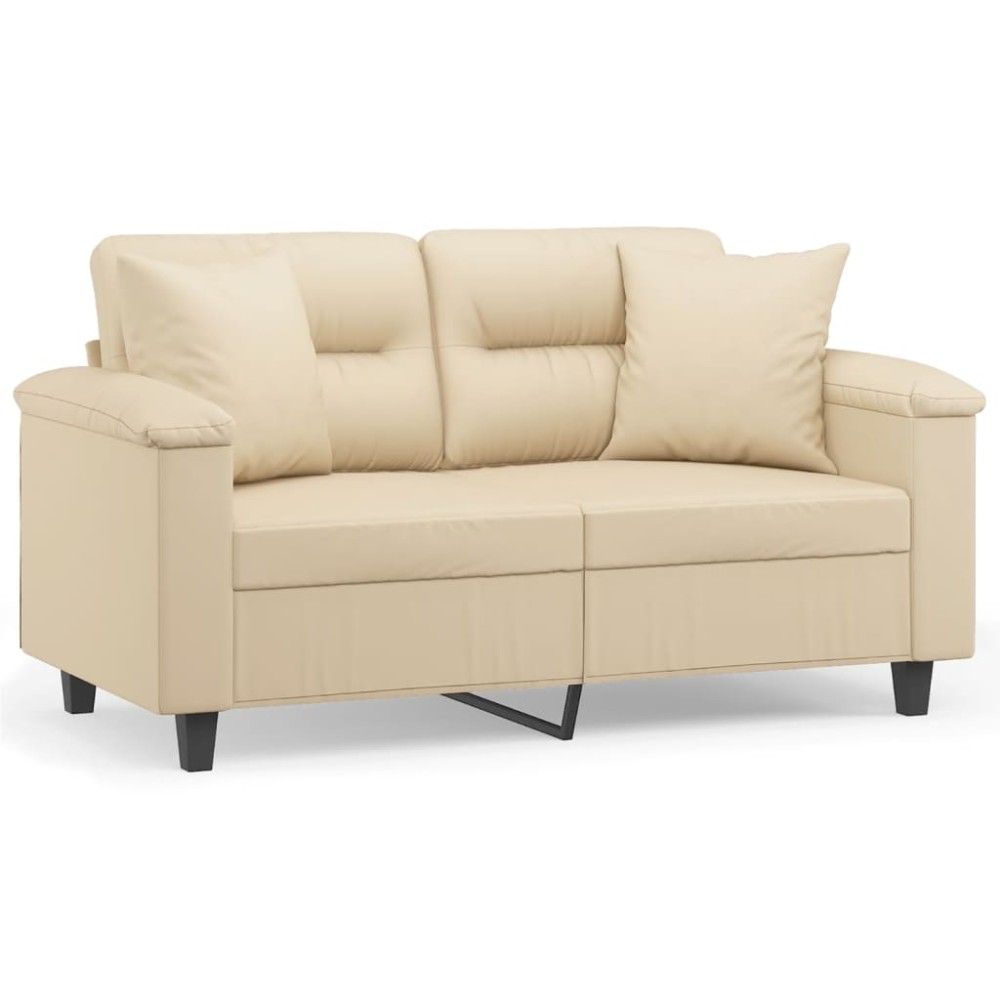 vidaXL Canapea cu 2 locuri, cu perne, crem, 120 cm, microfibră