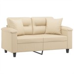 vidaXL Canapea cu 2 locuri, cu perne, crem, 120 cm, microfibră