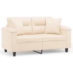 vidaXL Canapea cu 2 locuri, cu perne, bej, 120 cm, microfibră
