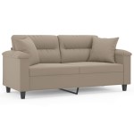 vidaXL Canapea cu 2 locuri, cu perne, gri taupe, 140 cm, microfibră