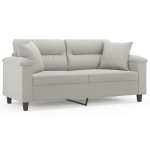 vidaXL Canapea cu 2 locuri, cu perne, gri deschis, 140 cm, microfibră