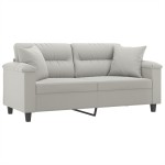 vidaXL Canapea cu 2 locuri, cu perne, gri deschis, 140 cm, microfibră