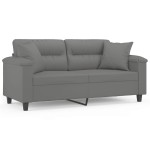 vidaXL Canapea cu 2 locuri, cu perne, gri, 140 cm, microfibră vidaXL Canapea cu 2 locuri, cu perne, gri, 140 cm, microfibră