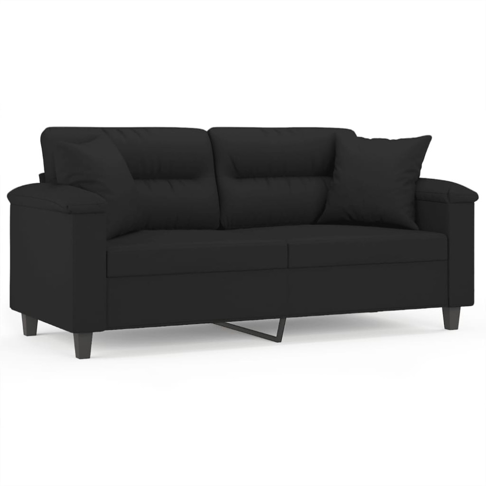 vidaXL Canapea cu 2 locuri, cu perne, negru, 140 cm, microfibră