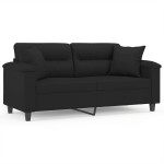 vidaXL Canapea cu 2 locuri, cu perne, negru, 140 cm, microfibră