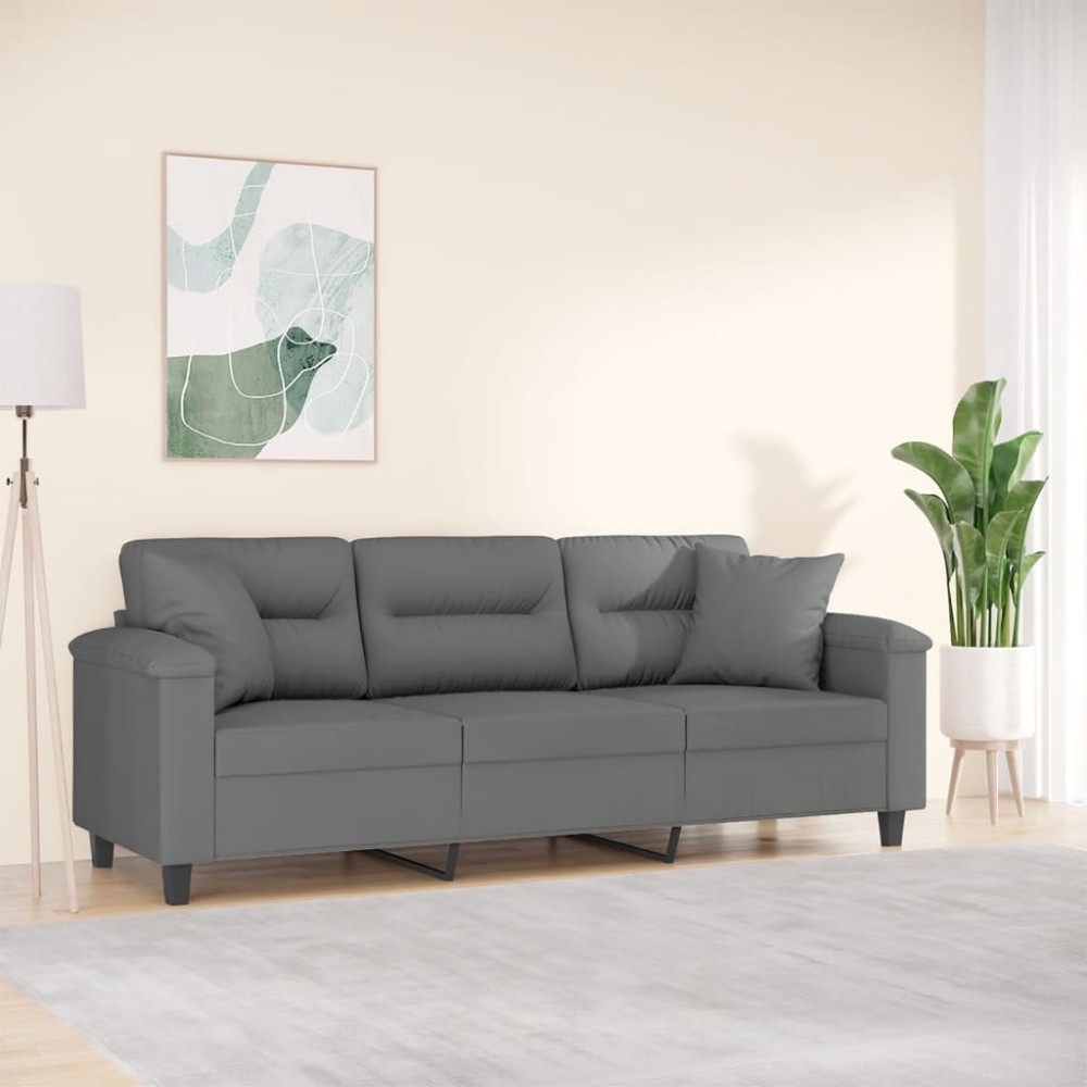 vidaXL Canapea cu 3 locuri și perne, gri închis, 180 cm, microfibră