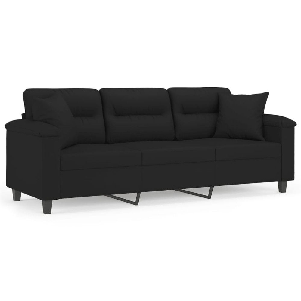 vidaXL Canapea cu 3 locuri și perne, negru, 180 cm, microfibră