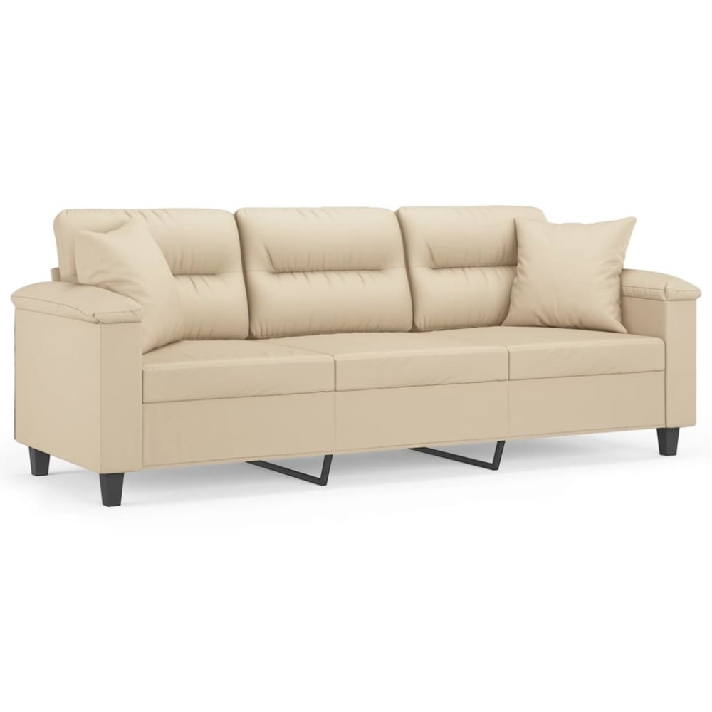 vidaXL Canapea cu 3 locuri și perne, crem, 180 cm, microfibră