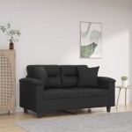 vidaXL Canapea cu 2 locuri cu pernuțe, negru, 120 cm, piele ecologică vidaXL Canapea cu 2 locuri cu pernuțe, negru, 120 cm, piele ecologică