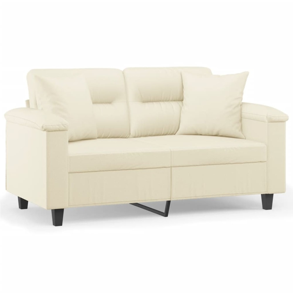 vidaXL Canapea cu 2 locuri cu pernuțe, crem, 120 cm, piele ecologică