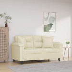 vidaXL Canapea cu 2 locuri cu pernuțe, crem, 120 cm, piele ecologică vidaXL Canapea cu 2 locuri cu pernuțe, crem, 120 cm, piele ecologică