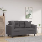vidaXL Canapea cu 2 locuri cu pernuțe, gri, 120 cm, piele ecologică vidaXL Canapea cu 2 locuri cu pernuțe, gri, 120 cm, piele ecologică