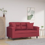 vidaXL Canapea cu 2 locuri cu pernuțe, roșu vin 120 cm piele ecologică vidaXL Canapea cu 2 locuri cu pernuțe, roșu vin 120 cm piele ecologică