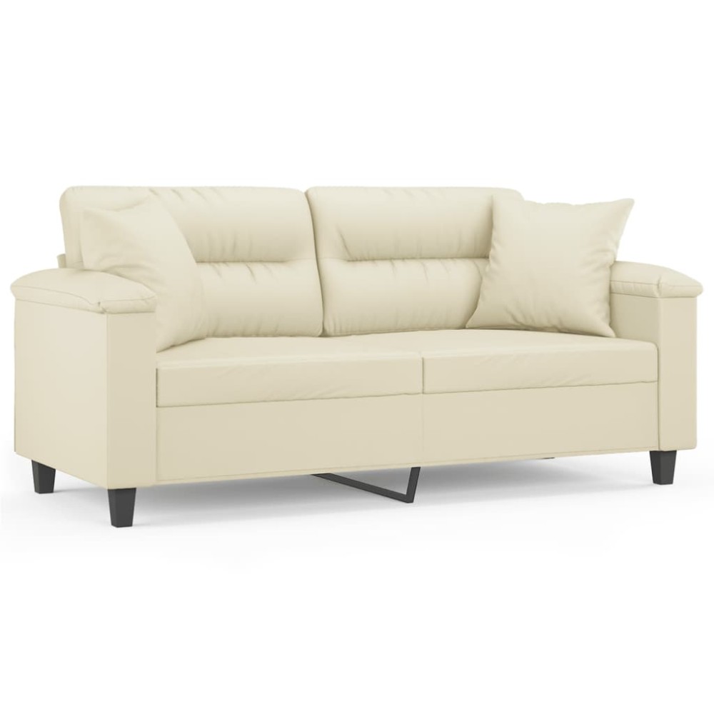 vidaXL Canapea cu 2 locuri cu pernuțe, crem, 140 cm, piele ecologică