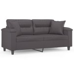 vidaXL Canapea cu 2 locuri cu pernuțe, gri, 140 cm, piele ecologică