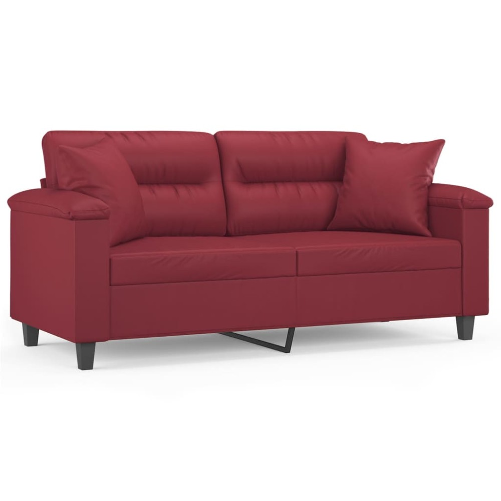 vidaXL Canapea cu 2 locuri cu pernuțe, roșu vin 140 cm piele ecologică