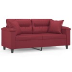 vidaXL Canapea cu 2 locuri cu pernuțe, roșu vin 140 cm piele ecologică vidaXL Canapea cu 2 locuri cu pernuțe, roșu vin 140 cm piele ecologică