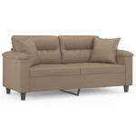 vidaXL Canapea cu 2 locuri cu pernuțe, cappuccino, 140 cm, piele eco. vidaXL Canapea cu 2 locuri cu pernuțe, cappuccino, 140 cm, piele eco.
