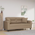 vidaXL Canapea cu 2 locuri cu pernuțe, cappuccino, 140 cm, piele eco. vidaXL Canapea cu 2 locuri cu pernuțe, cappuccino, 140 cm, piele eco.