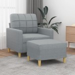 vidaXL Fotoliu canapea cu taburet, gri deschis, 60 cm, textil