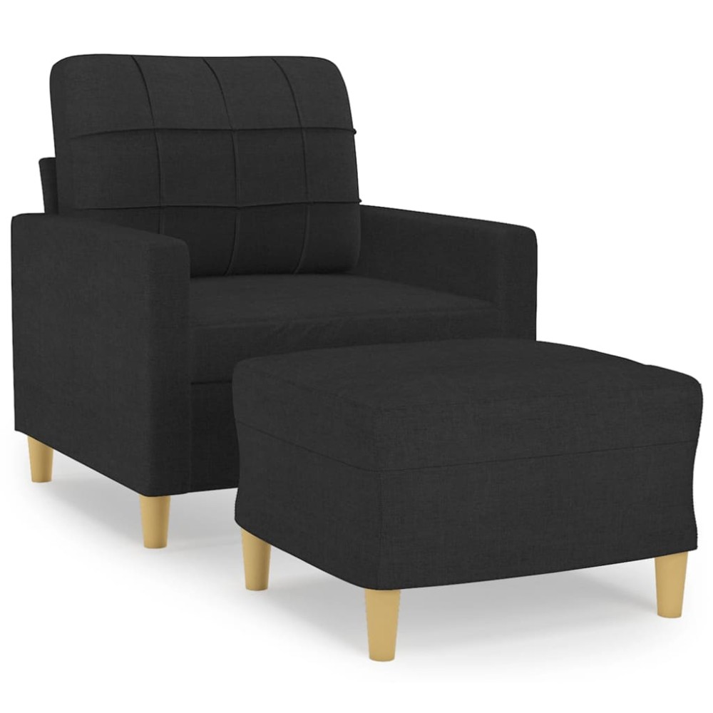 vidaXL Fotoliu canapea cu taburet, negru, 60 cm, material textil